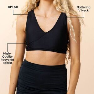 Nani Swimwear Switch V Neck V Back Crop Swim Top Black Sz L Active Coverage NWT